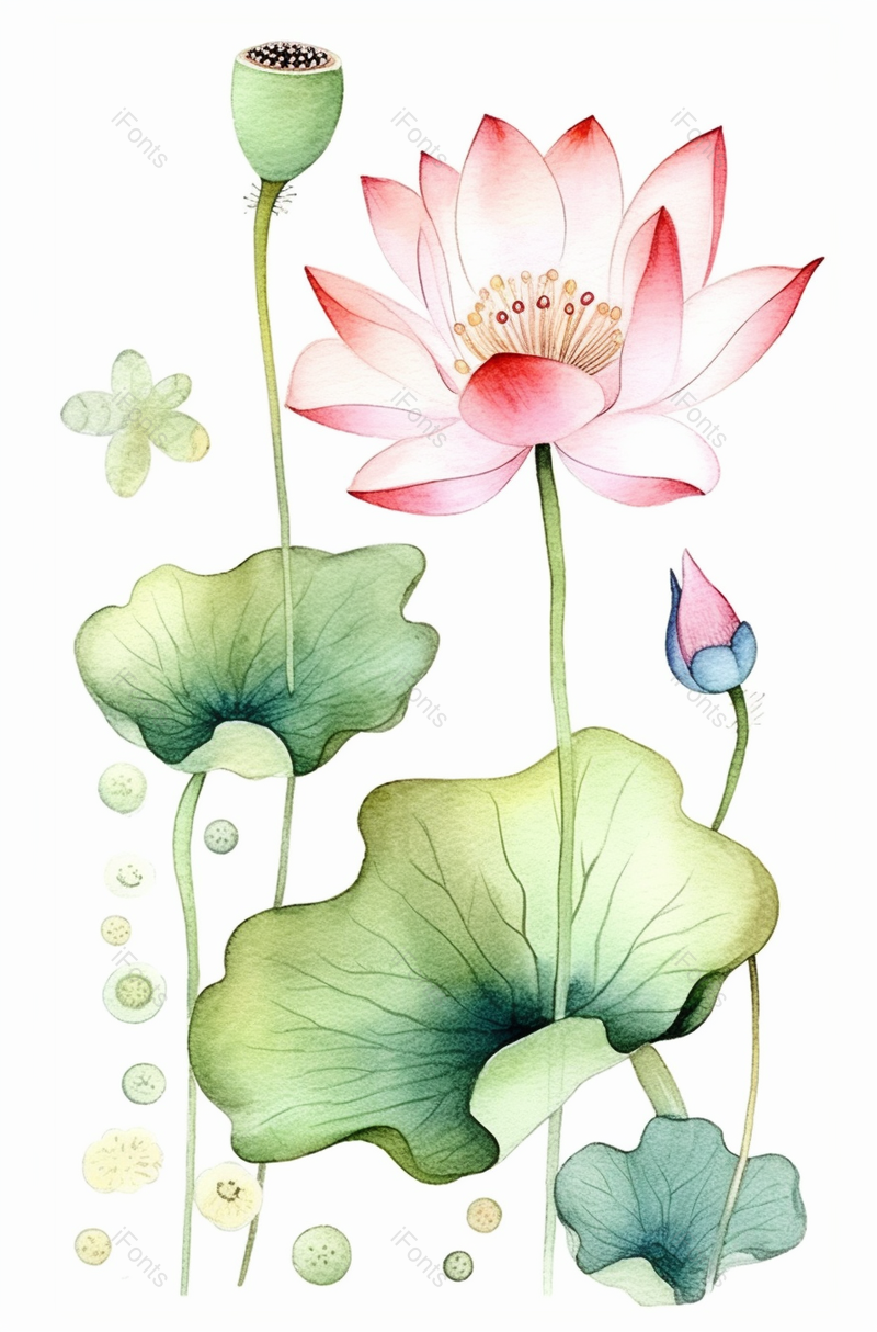中国风手绘水彩花卉盛开的荷花,插画/手绘图,插画/手绘图库,插画/手绘图下载,插画/手绘